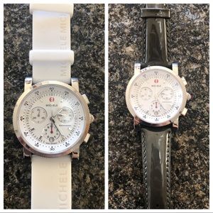 Silver Michele watch with 2 interchangeable bands
